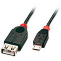 LINDY USB-kabel USB 2.0 USB-micro-B stekker, USB-A bus 1.00 m Zwart Met OTG-functie 31936