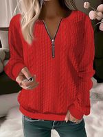 Solid Color Casual Texture Knitted Sweater - thumbnail