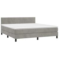 VidaXL Boxspring Met Matras en LED - Fluweel Lichtgrijs 160x200 cm, Tweepersoonsbed, Slaapmeubel