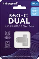 Integral 16GB 360-C Dual USB-C & USB 3.0 USB flash drive USB Type-A / USB Type-C 3.2 Gen 1 (3.1 Gen 1) Zilver