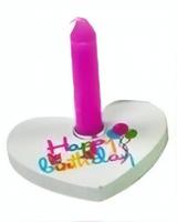 TOM verjaardagskaars in houten hart 7x6,3 cm roze