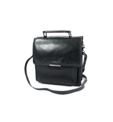 Strak leren 2 vaks hand schoudertas blauw