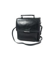 Strak leren 2 vaks hand schoudertas blauw