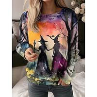 Dames Sweatshirt Halloween Halloween Dagelijks gebruik Afdrukken Oranje Casual Ruim Passend Strakke ronde hals Lange mouw Inelastisch Lente Herfst Winter Lightinthebox - thumbnail