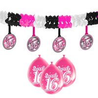 Sweet 16/Sixteen versiering pakket slingers/ballonnen roze - thumbnail