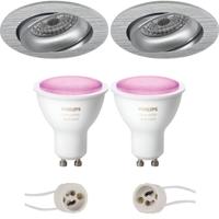 Pragmi Delton Pro - Inbouw Rond - Mat Zilver - Kantelbaar - Ø82mm - Philips Hue - Led Spot Set Gu10 - White And Color