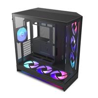 NZXT H9 Flow RGB+ (2025) - Grote Dual-Chamber ATX Mid-Tower PC-kast met luchtstroom - Inclusief 7 RGB-ventilatoren (6 x 140mm, 1 x 120mm) & besturingshub - Ondersteuning voor 420mm radiator - Zwart