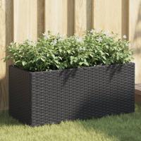 Plantenbak met 2 potten 72x30x32 cm poly rattan zwart - thumbnail