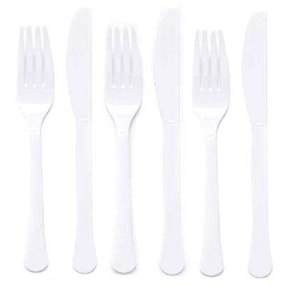 Feest bestek setje - 48-delig - herbruikbaar kunststof - wit - messen/vorken Feest bestek setje - 48-delig - herbruikbaar kunststof - wit - messen/vorken
