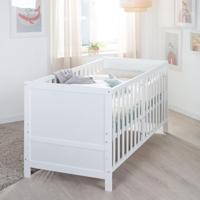 roba babybed EASY SLEEP 70 x 140 cm incl. ombouwhoeken – Meegroeibed met spijlen, 3-voudig in hoogte verstelbaar – 3 uitneembare spijlen – Wit gelakt hout