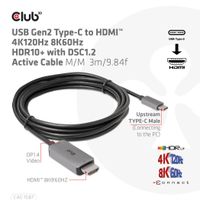 CLUB3D USB Gen2 Type-C to HDMI 4K120Hz 8K60Hz HDR10 with DSC1.2 Active Cable M/M 3m - thumbnail