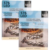 Set van 2x stuks clusterverlichting 576 warm witte lampjes met afstandsbediening 4,2 m - thumbnail