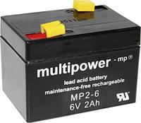 Multipower MP2-6 A9620 loodaccu 6V 2Ah loodaccu (AGM) (B x H x D) 75 x 53 x 51 mm platte stekker 4,8 m