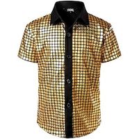 heren 70s disco shirts metallic pailletten korte mouw button down shirts retro vintage jaren 70 kostuum prestaties party stage halloween Lightinthebox