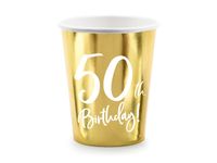 Feestbekers 50th Birthday Goud - 6 Stuks - thumbnail