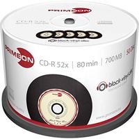 Primeon CD-R 80Min/700MB/52x Cakebox (50 schijven), zwart-vinyl disc oppervlak, zwart, beige, rood, 700 MB
