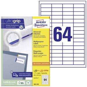 Avery-Zweckform 3667-200 Universele etiketten 48.5 x 16.9 mm Papier Wit 14080 stuk(s) Permanent hechtend Laser (zwart/wit), Laser (kleur)