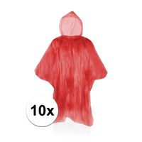 10x Wegwerp regenponcho rood