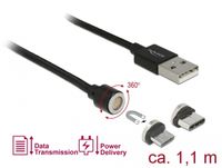 Delock 85723 Magnetische USB data- en oplaadkabelset voor Micro USB / USB Type-C zwart 1,1 m - thumbnail