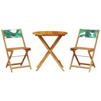 vidaXL 3-delige Bistroset bladpatroon stof en massief hout, loungeset, loungeset tuin, loungeset buiten, tuinset, terrasset, tuinset lounge
