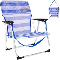Devessport Opvouwbare strandstoel, met handgrepen en beschermingsmiddelen, robuuste strandstoel met beschermingsvoorzieningen voor strand en camping, blauw en wit
