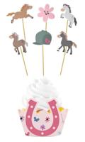 Folat 27517 Paard Verjaardagsdecoratie Roze - Cupcake Decoratieset - Happy Horse - 6 sets - Paardparty Decoratie, 25x12cm