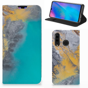 Huawei P30 Lite New Edition Standcase Marble Blue Gold