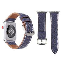By Qubix - Denim Pattern Echt Leren bandje - Donker blauw - Compatible met Apple Watch 44mm / 45mm / 46mm / 49mm - Compatible Apple watch bandjes