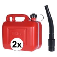 2x Rode brandstof jerrycan 5 liter met schenktuit