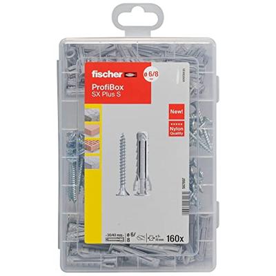 fischer Profi-Box SX Plus pluggen met schroeven, 160 onderdelen, spreidpluggen (50 st. 6 x 30, 30 st. 8 x 40) met bijpassende schroeven, praktische set voor doe-het-zelvers & professionals