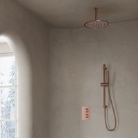 Saniclear Copper inbouw regendouche met 30cm hoofddouche, plafondarm en glijstang geborsteld koper - thumbnail