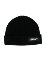 Versace Kids bonnet nervuré à logo appliqué - Noir - thumbnail