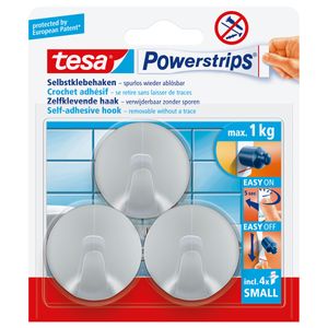 tesa POWERSTRIPS® Zelfklevende haak Small Rond Chroom (mat) Inhoud: 3 stuk(s)