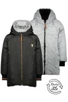 NoNo Meisjes reversible winterjas halflang met capuchon - Bay - Jet zwart