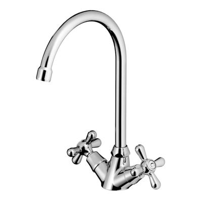 Keukenkraan Hotbath Amice Rond Glans Chroom 2 Greeps Messing Draaibare Uitloop