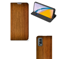 OnePlus Nord 2 5G Book Wallet Case Donker Hout - thumbnail