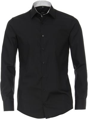 Venti Heren Overhemd Zwart Contrast Poplin Kent Modern Fit