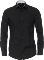 Venti Heren Overhemd Zwart Contrast Poplin Kent Modern Fit