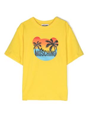 Moschino Kids Katoenen T-shirt met logoprint - Geel