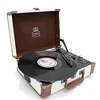 GPO SW196FCR AMBASSADOR Portable USB Bluetooth Turntable with SpeakersCream/Tan