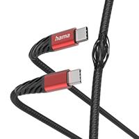 Hama Extreme USB-C naar USB-C kabel (USB-C aansluitkabel, PD USB type C oplaadkabel, 480 Mbit/s datakabel, 1,5 m, voor MacBook Pro, iPad, ChromeBook, Samsung Galaxy S21) zwart/rood
