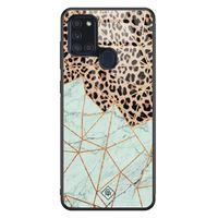 Samsung Galaxy A21s glazen hardcase - Luipaard marmer mint