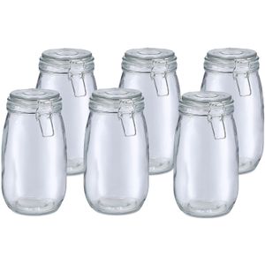 Voorraadpot/bewaarpot Alfie - 6x - 1.4L - glas - beugelsluiting - D11 x H22 cm