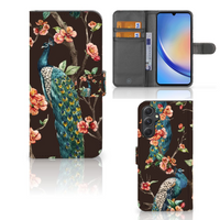 Samsung Galaxy A24 4G Telefoonhoesje met Pasjes Pauw met Bloemen