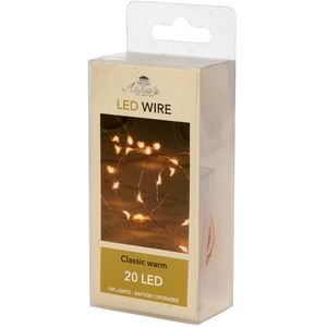 Draadverlichting lichtsnoer met 20 lampjes classic warm wit op batterij 100 cm