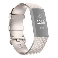By Qubix - Compatible met Fitbit Charge 3 - Fitbit Charge 4 siliconen diamant pattern bandje - Maat: Small - Champagne goud - Compatible fitbit bandje