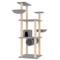 vidaXL Kattenmeubel met sisal krabpalen 141 cm lichtgrijs, kattenpaal, kattenboom, kattenkrabpaal, kattenhuis, kattenmeubel, kattenpalen