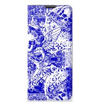 Mobiel BookCase Motorola Moto G51 5G Angel Skull Blauw