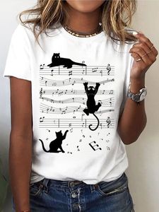 Jersey Casual Cat Printed Crew Neck T-Shirt