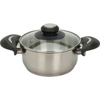 Excellent Houseware Kookpan met deksel - RVS/glas - 1.4L - D16 x H7.5 cm   -